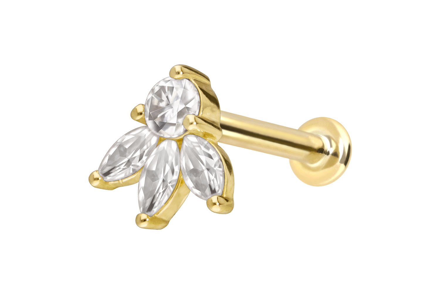 14 Karat Gold Labret Piercing mit Innengewinde MOISSANIT-LOTUSBLÜTE